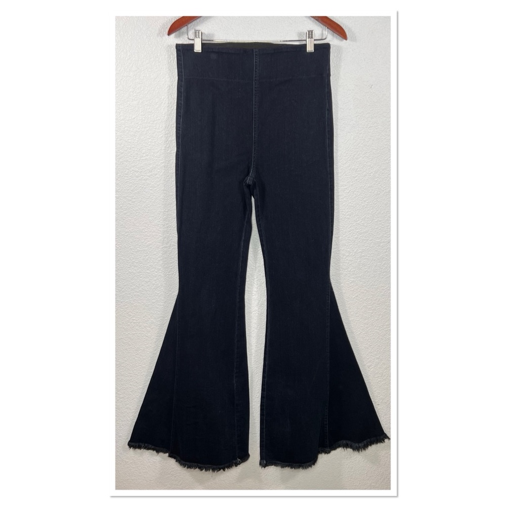 Show Me Your Mumu Flared Bell Bottom Denim Jeans Tall Sz L Rayon Cotton Blend